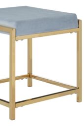 Orsina Powder Blue Velvet & Gold Stool, Square Velvet Upholstered Accent Seat, Chic Stainless Steel Frame - thumbnail 6