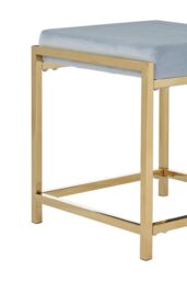 Orsina Powder Blue Velvet & Gold Stool, Square Velvet Upholstered Accent Seat, Chic Stainless Steel Frame - thumbnail 5