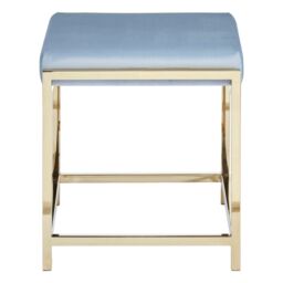 Orsina Powder Blue Velvet & Gold Stool, Square Velvet Upholstered Accent Seat, Chic Stainless Steel Frame - thumbnail 4