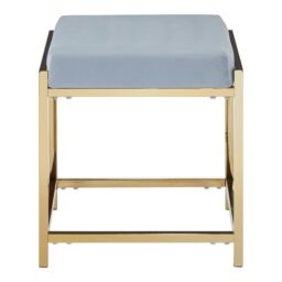 Orsina Powder Blue Velvet & Gold Stool, Square Velvet Upholstered Accent Seat, Chic Stainless Steel Frame - thumbnail 7