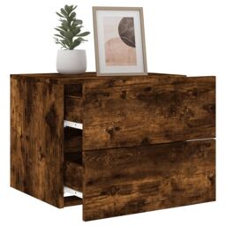 Berkfield Home Wall-mounted Bedside Cabinets with LED Lights 2 pcs Smoked Oak in Brown - thumbnail 4