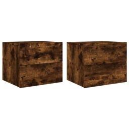 Berkfield Home Wall-mounted Bedside Cabinets with LED Lights 2 pcs Smoked Oak in Brown - thumbnail 2
