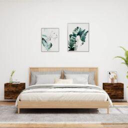 Berkfield Home Wall-mounted Bedside Cabinets with LED Lights 2 pcs Smoked Oak in Brown - thumbnail 3