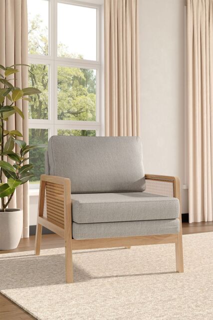 H&O Direct Stylish Wooden Armchair with Natural Rattan - image 1