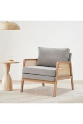 H&O Direct Stylish Wooden Armchair with Natural Rattan - thumbnail 3