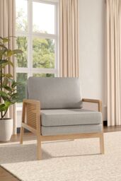 H&O Direct Stylish Wooden Armchair with Natural Rattan