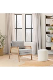 H&O Direct Stylish Wooden Armchair with Natural Rattan - thumbnail 2