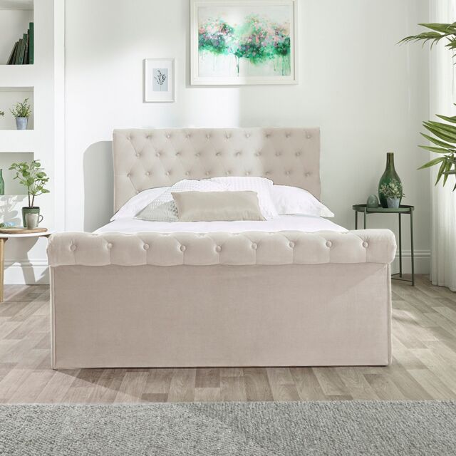 Aspire Chesterfield Ottoman Bed Oatmeal in Beige - Size: Single - image 1