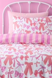 Bedlam Women's Bow & Stripes -Easy Care Double Duvet Cover Set in Pink - Size: Single - thumbnail 2