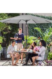 Living and Home 3M Large Rotating Patio Parasol for Outdoor Sunshade and Rain with Floral-Pattern Base in Light Grey - thumbnail 3