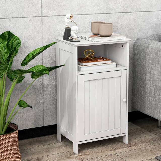 FORGEVIO Bathroom Floor Cabinet Single Door Side Cabinet with Shelf in White - image 1