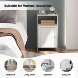 FORGEVIO Bathroom Floor Cabinet Single Door Side Cabinet with Shelf in White - thumbnail 4