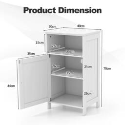 FORGEVIO Bathroom Floor Cabinet Single Door Side Cabinet with Shelf in White - thumbnail 2