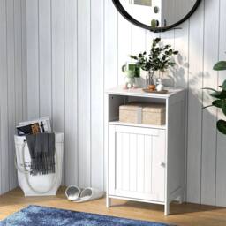FORGEVIO Bathroom Floor Cabinet Single Door Side Cabinet with Shelf in White - thumbnail 6