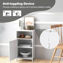 FORGEVIO Bathroom Floor Cabinet Single Door Side Cabinet with Shelf in White - thumbnail 5