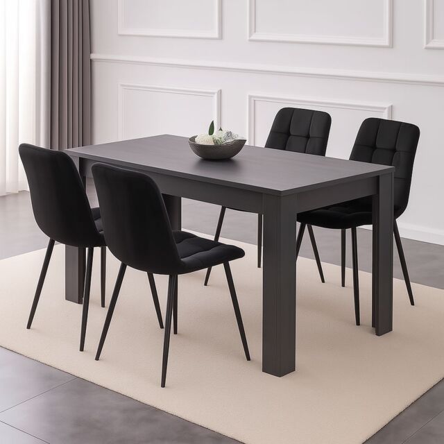 KOSY KOALA Dining Table & 4 Chairs Black Dark Grey Velvet Chairs Wood Dining Set Furniture in Brown - image 1