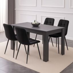 KOSY KOALA Dining Table & 4 Chairs Black Dark Grey Velvet Chairs Wood Dining Set Furniture in Brown - thumbnail 1