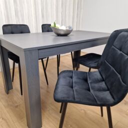 KOSY KOALA Dining Table & 4 Chairs Black Dark Grey Velvet Chairs Wood Dining Set Furniture in Brown - thumbnail 3