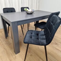 KOSY KOALA Dining Table & 4 Chairs Black Dark Grey Velvet Chairs Wood Dining Set Furniture in Brown - thumbnail 2