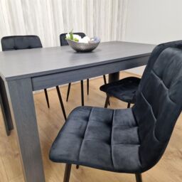 KOSY KOALA Dining Table & 4 Chairs Black Dark Grey Velvet Chairs Wood Dining Set Furniture in Brown - thumbnail 4