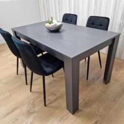 KOSY KOALA Dining Table & 4 Chairs Black Dark Grey Velvet Chairs Wood Dining Set Furniture in Brown - thumbnail 6
