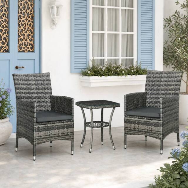 STILVORA Bistro Set with glass table grey - image 1