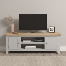 Seconique Windsor Straight TV Unit (Fully Assembled) in Light Grey - thumbnail 1