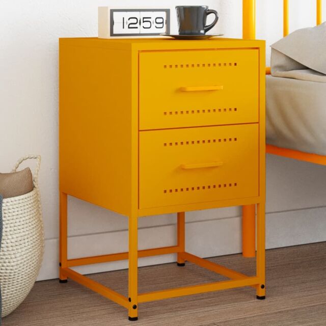 Berkfield Home Bedside Cabinet Mustard Yellow 36x39x60.5 cm Steel - image 1