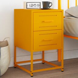 Berkfield Home Bedside Cabinet Mustard Yellow 36x39x60.5 cm Steel - thumbnail 1
