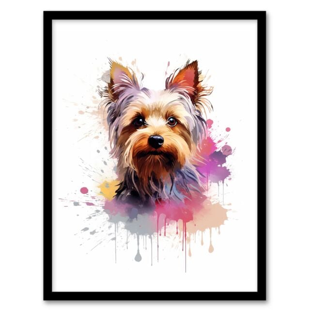 "Artery8 Wall Art Print Yorkshire Terrier Lovers Gift Watercolour Pet Portrait Painting Artwork Art Framed - Size: W12"" x H16""" - image 1