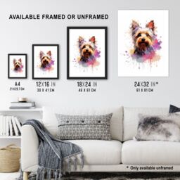 "Artery8 Wall Art Print Yorkshire Terrier Lovers Gift Watercolour Pet Portrait Painting Artwork Art Framed - Size: W12"" x H16""" - thumbnail 3