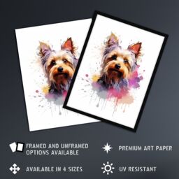 "Artery8 Wall Art Print Yorkshire Terrier Lovers Gift Watercolour Pet Portrait Painting Artwork Art Framed - Size: W12"" x H16""" - thumbnail 2