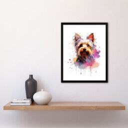 "Artery8 Wall Art Print Yorkshire Terrier Lovers Gift Watercolour Pet Portrait Painting Artwork Art Framed - Size: W12"" x H16""" - thumbnail 4