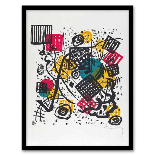 Artery8 Wassily Kandinsky Framed Wall Art Small Worlds V Abstract Painting in White - Size: A4 - image 1