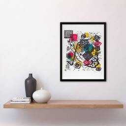 Artery8 Wassily Kandinsky Framed Wall Art Small Worlds V Abstract Painting in White - Size: A4 - thumbnail 2