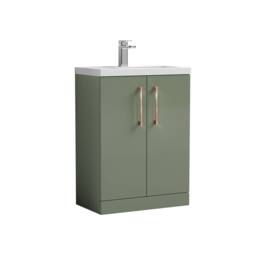 Balterley Bathroom Vanity Basin Unit, Copper Handles, 600mm, Satin Green