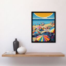 Artery8 The Midday Sun Saint-Tropez By Goeff Turner Giant Sunrise Sun Kissed Shores Playful Beachside Artwork Seaside Bathroom Art Print Framed - thumbnail 4