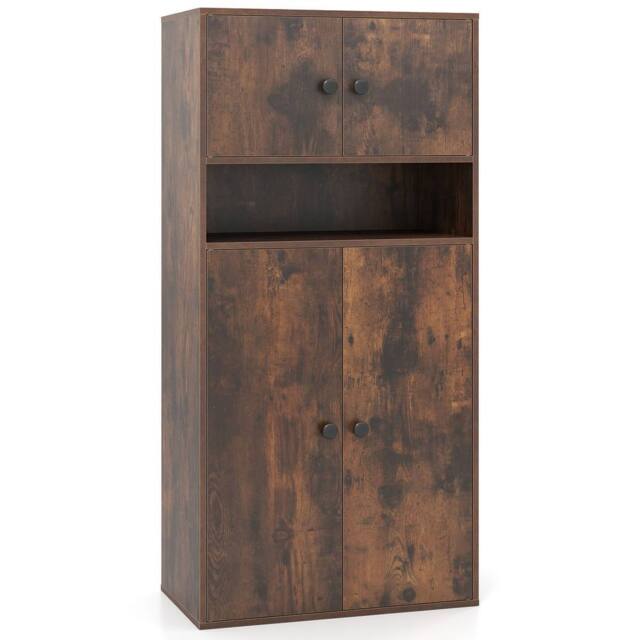 Costway 4-Tier Bookcase w/ Door Wooden Storage Organizer w/ Adjustable Shelf in Brown - image 1