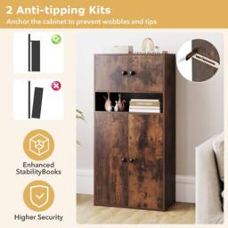 Costway 4-Tier Bookcase w/ Door Wooden Storage Organizer w/ Adjustable Shelf in Brown - thumbnail 4