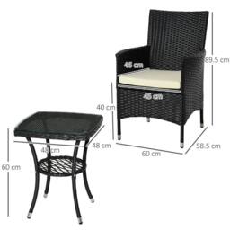 EONLION Rattan Bistro Set Garden Chair Table Patio Outdoor in Black - Size: 100 cm - thumbnail 2