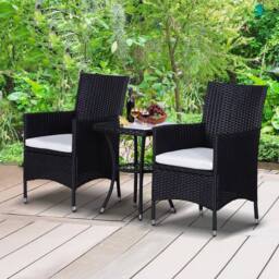 EONLION Rattan Bistro Set Garden Chair Table Patio Outdoor in Black - Size: 100 cm - thumbnail 1