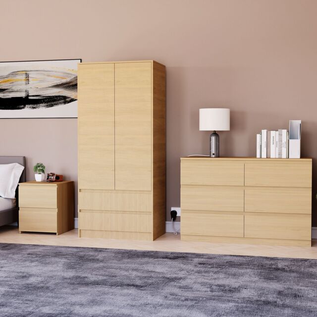 Home Discount Vida Designs Denver Bedroom Set (2 Dr Bedside, 6 Dr Chest, Wardrobe) in Brown - image 1