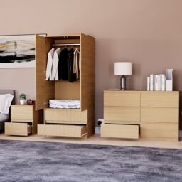 Home Discount Vida Designs Denver Bedroom Set (2 Dr Bedside, 6 Dr Chest, Wardrobe) in Brown - thumbnail 5