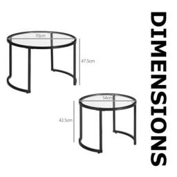 FURNOS Set Of 2 Round Black Nesting Tables With Tempered Glass Top - thumbnail 9