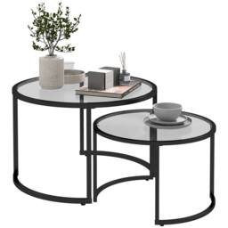 FURNOS Set Of 2 Round Black Nesting Tables With Tempered Glass Top - thumbnail 8