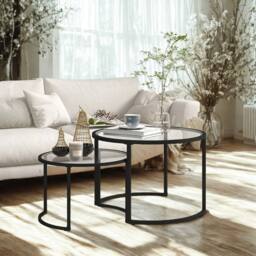 FURNOS Set Of 2 Round Black Nesting Tables With Tempered Glass Top - thumbnail 7