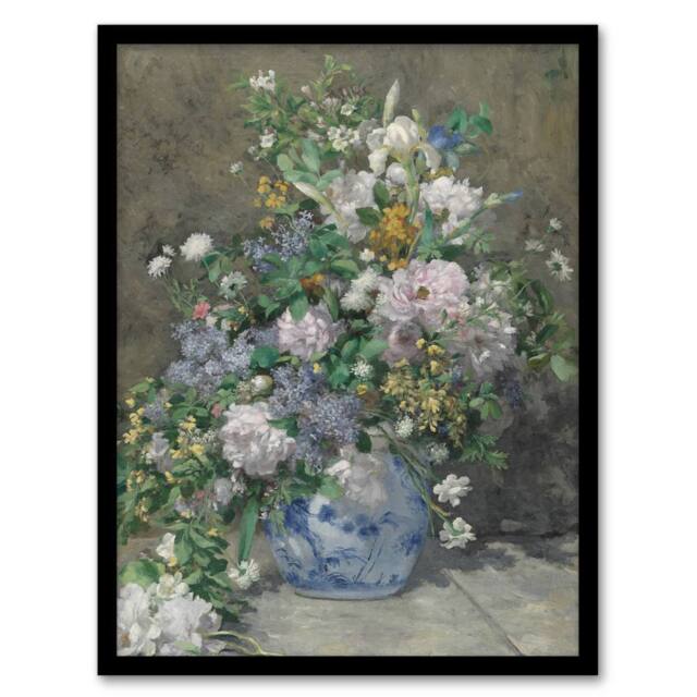 "Artery8 Spring Bouquet in Vase Renoir Vintage Framed Wall Art Print in Grey - Size: W12"" x H16""" - image 1