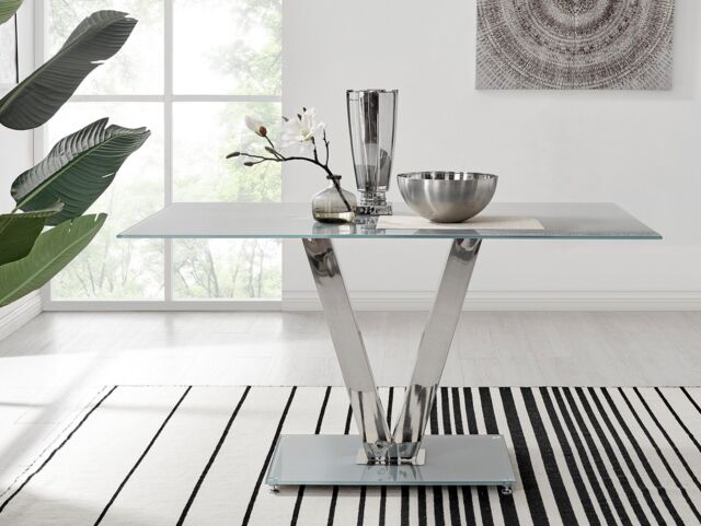 FurnitureboxUK Florini 140cm 6-Seater Glass & Metal V-Legged Dining Table in Grey - image 1