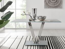 FurnitureboxUK Florini 140cm 6-Seater Glass & Metal V-Legged Dining Table in Grey - thumbnail 1