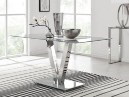 FurnitureboxUK Florini 140cm 6-Seater Glass & Metal V-Legged Dining Table in Grey - thumbnail 2